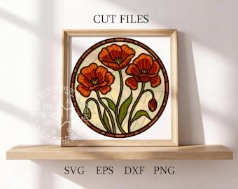 Stained Glass Poppy Shadow Box SVG: August Birth Flower Papercraft (Digital Download)