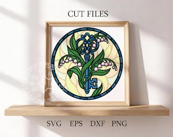 Stained Glass Lily Key Shadow Box SVG: May Birth Flower (Digital Download)