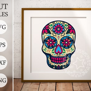 Sugar Skull 3D Shadow Box SVG, papillon en couches, fichiers en couches pour Cricut, Halloween tête de mort papier cartonné SVG, découpé au laser