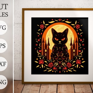 Halloween chat noir 3D ombre d'automne boîte SVG, fichiers en couches pour Cricut, citrouille papier cartonné SVG, découpé au laser DXF