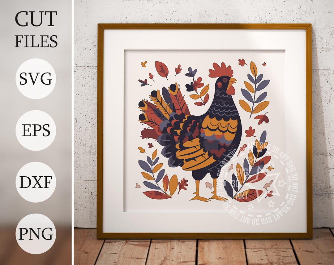 Chicken Shadow Ink Fall Chicken Portrait Shadow Box SVG: Layered Thanksgiving Design ...