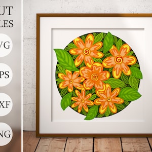 Spring Orange Flowers 3D Shadow Box SVG, layered svg, laser cut files, dxf files, svg files for laser,  3d flower svg, cricut projects