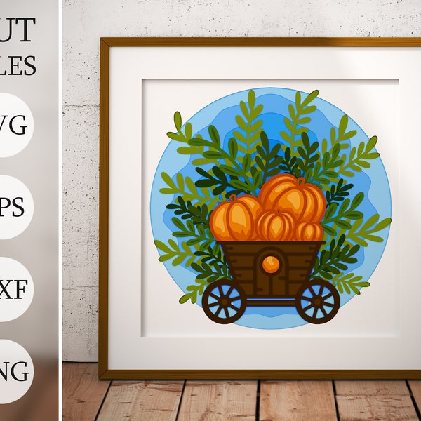 Pumpkin cart 3d Fall Shadow Box SVG, Birds, Layered Files For Cricut, Cardstock SVG, Laser cut DXF file Pumpkin cart 3d Fall Shadow Box SVG, Birds, Layered Files For Cricut, Cardstock SVG, Laser cut DXF file