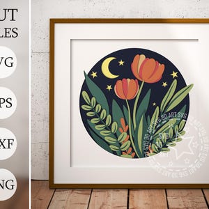 Spring Tulip Flowers 3D Shadow Box SVG, layered svg, laser cut files, dxf files, svg files for laser,  3d flower svg, cricut projects