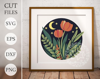 Spring Tulip Shadow Box SVG: gelaagd bloemen lasergesneden bestand