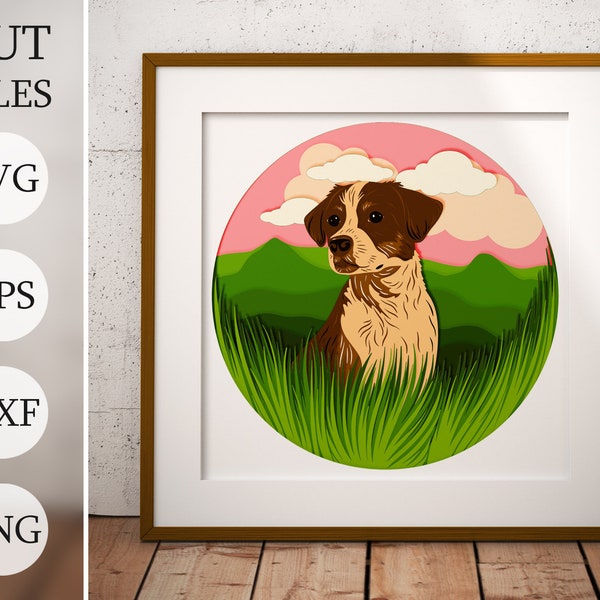 Dog in grass 3d Shadow Box SVG, Landscape, Puppy, Layered Files For Cricut, Cardstock SVG, Laser cut DXF file Dog in grass 3d Shadow Box SVG, Landscape, Puppy, Layered Files For Cricut, Cardstock SVG, Laser cut DXF file