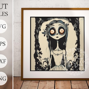 Halloween Corpse Bride 3D Shadow Box SVG, Halloween tim burton, Layered-Dateien für Cricut, Karton SVG, Laser geschnitten DXF