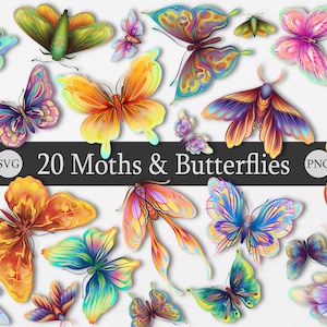 20 Mystical Moths & Butterflies PNG, SVG Bundle – Insects Clipart, Transparent Files for Crafts And Design