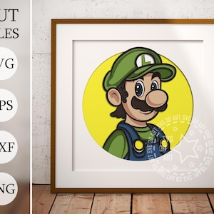 Luigi Mario 3d Schattenbox SVG, Layered-Dateien für Cricut, Karton SVG, Laserschnitt-Dateien, Schattenbox SVG-Dateien, benutzerdefinierte Schattenbox