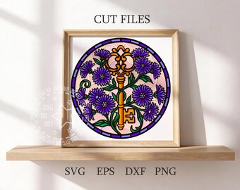 Stained Glass Aster Key Shadow Box SVG: September Birth Flower Secret Key (Digital Download)