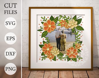 Floral 3D Shadow Box SVG: gelaagde bloesem frame gesneden bestanden (digitale download)