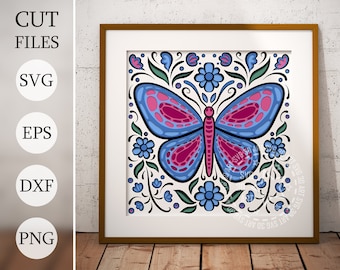 3D Butterfly Shadow Box SVG: Layered Floral Mural (Digital Download)
