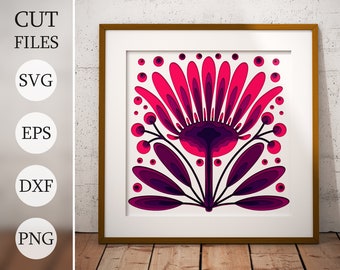 Minimalistische Blumen 3D Schatten Box SVG, Layered-Dateien für Cricut, Karton SVG, Laser-Schnitt