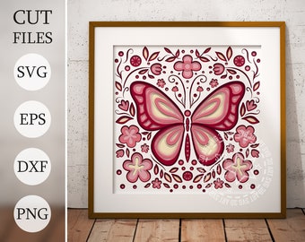 3D Butterfly Shadow Box SVG: Layered Floral Mural (Digital Download)