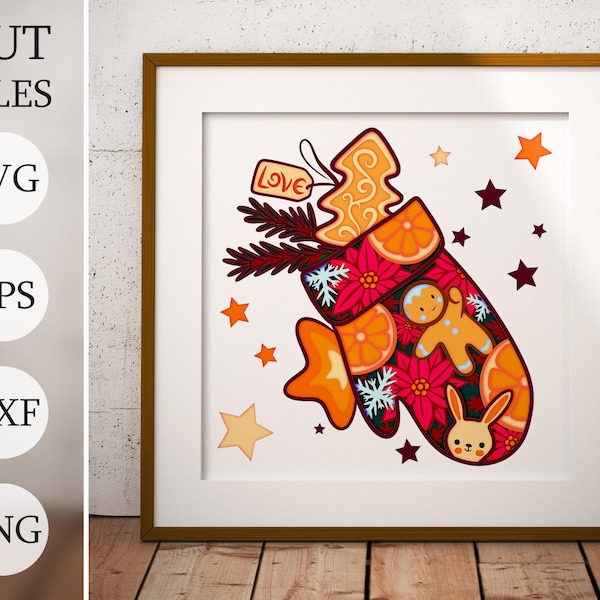 Christmas Mitten 3d Shadow Box SVG, Layered Files For Cricut, Cardstock SVG, Laser cut file Christmas Mitten 3d Shadow Box SVG, Layered Files For Cricut, Cardstock SVG, Laser cut file