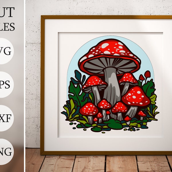 Mushroom Art 3d Shadow Box SVG, Layered Files For Cricut, Vintage Mushroom Cardstock SVG, Laser cut DXF file