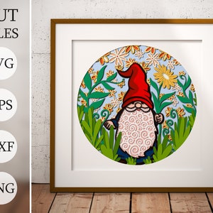 Gnome in flowers 3d Fall Shadow Box SVG, Layered Files For Cricut, Cardstock SVG, Laser cut DXF