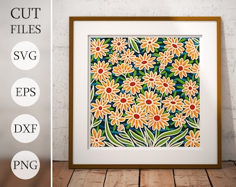 Spring Daisy 3D Shadow Box SVG: file di taglio laser floreale a strati