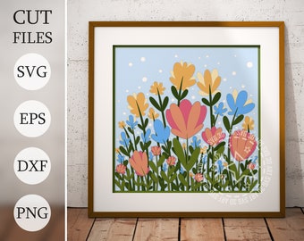 Spring Flowers 3D Shadow Box SVG: Layered Laser Cut Files (Digital Download)
