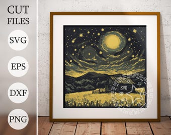 Starry Night 3D Shadow Box SVG: Layered Butterfly, Van Gogh Cardstock (Digital Download)