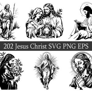 Lot de 202 Jésus-Christ SVG - SVG chrétien, svg catholique, svg religieux, Silhouette de Jésus, PNG, fichiers vectoriels - usage commercial inclus