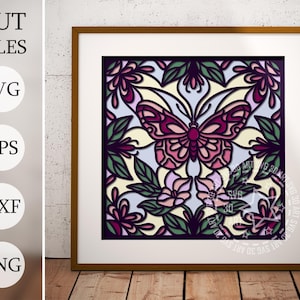 Stained Glass butterfly SVG 3d Shadow Box Svg, Layered Papercraft Files for Cricut, Mandala Flowers Cardstock Svg, Floral Laser Cut
