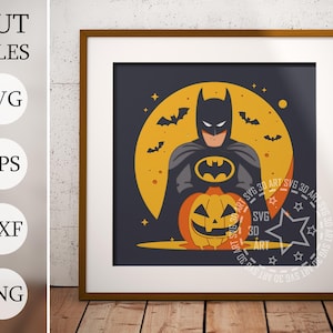 Vleermuis superheld 3d Shadow Box SVG, gelaagde bestanden voor Cricut, Cardstock SVG, vleermuis lasergesneden DXF-bestand, 3D-superheldstrips, halloween-editie