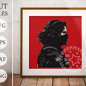 Bucky Winter Soldier 3D Shadow Box SVG – gelaagde snijbestanden voor Cricut en laser | Superheldenstripkunst | Ambachtelijke sjabloon karton