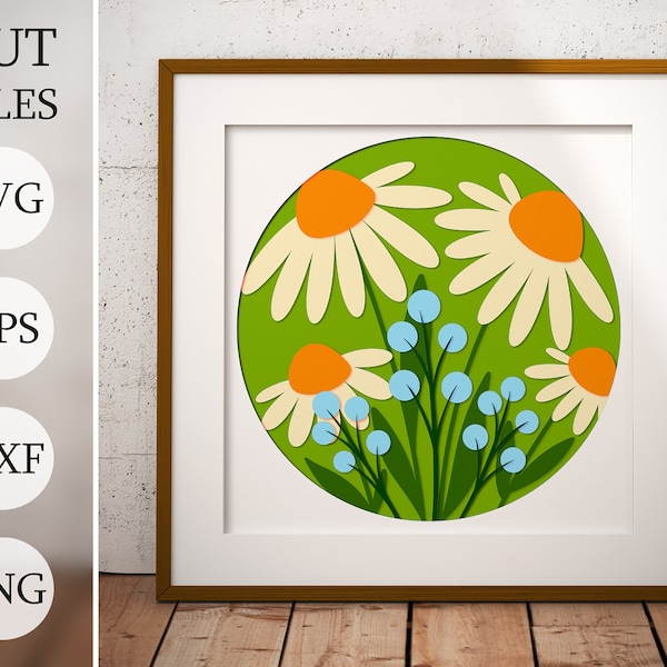 Summer Daisies Flowers 3d Shadow Box SVG, Layered Files For Cricut, Cardstock SVG, Mandala flowers, Laser cut