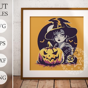 Sorcière Halloween 3D Shadow Box SVG, assistant d'halloween, fichiers en couches pour Cricut, papier cartonné SVG, DXF découpé au laser, boîte d'ombre d'automne