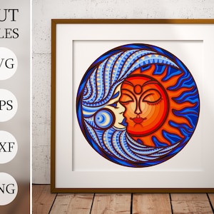 Le soleil et la lune 3D Shadow Box SVG, fichiers wiccan en couches pour Cricut, papier cartonné SVG, découpé au laser