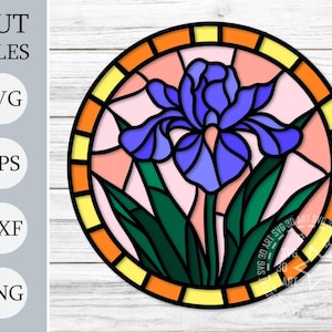 Stained Glass Iris flowers 3d Shadow Box Svg, Layered Papercraft Files for Cricut, Mandala Iris Flowers Cardstock Svg, Floral Laser Cut