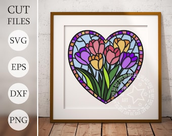 Stained Glass Tulips Shadow Box SVG: 3D Floral Laser Cut File
