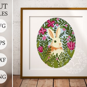 Lapin de Pâques printemps, lapin de Pâques en fleurs 3D SVG, fichiers en couches pour Cricut, papier cartonné SVG, découpé au laser