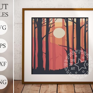 Nachtwald 3d Shadow Box SVG, Layered Schmetterling, Dateien für Cricut, Sternennachtwald Karton SVG, Laserschnitt