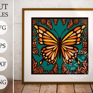 Papillon monarque 3D Shadow Box SVG, papillon en couches, fichiers en couches pour Cricut, papier cartonné SVG, découpé au laser