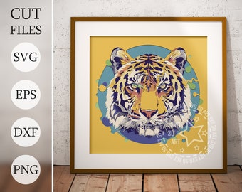 Tiger 3D Shadow Box SVG : fichiers découpés au laser en couches