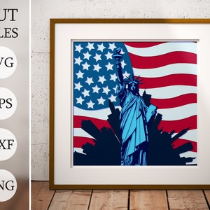Statue de la liberté 3D Shadow Box SVG, fichiers en couches pour Cricut, papier cartonné SVG, statue de mandala, découpée au laser, jour de l'indépendance