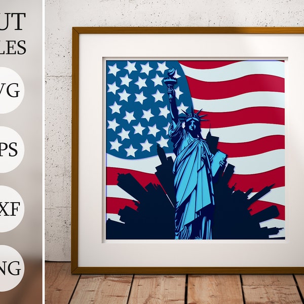 Statue of Liberty 3d Shadow Box SVG, Layered Files For Cricut, Cardstock SVG, Mandala statue, Laser cut, independence day