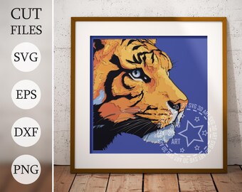 Tiger 3D Shadow Box SVG : fichiers découpés au laser en couches (téléchargement numérique)