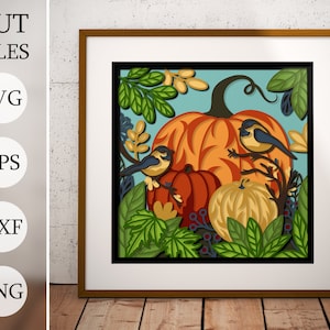 Zucche 3d Shadow Box SVG, Uccelli, File a strati per Cricut, Cartoncino SVG, File DXF tagliato al laser