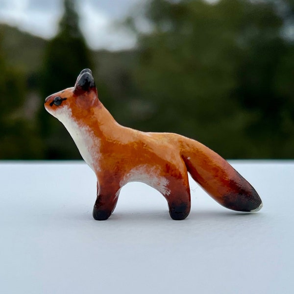 Handmade Red Fox Clay Figurine - Standing