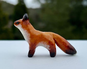 Handmade Red Fox Clay Figurine - Standing