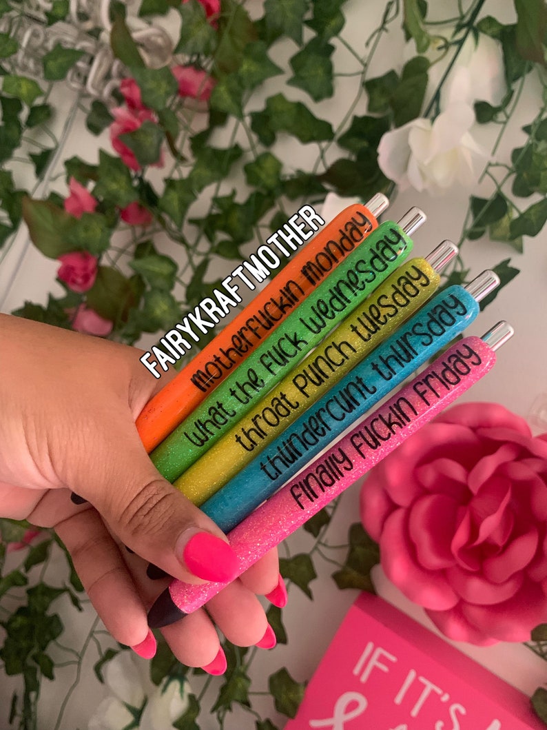 Days of the Week Pens Epoxy Pens Glitter Pens Custom Pens Etsy