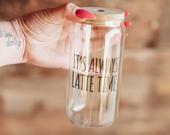 LATTE TIME Glass Coffee Mug | Glass Cup for Coffee | Coffee Lovers Gift | Glass Mug for Coffee | Glass Coffee Tumbler | Glass Coffee Cup