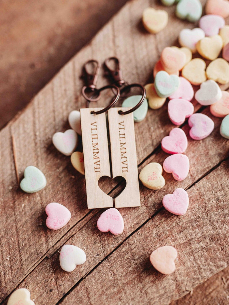 Custom Couples Heart Keychain, Valentines Day Personalized Date For Partner Loved One Valentine Day Matching Heart Engraved Keychain image 7