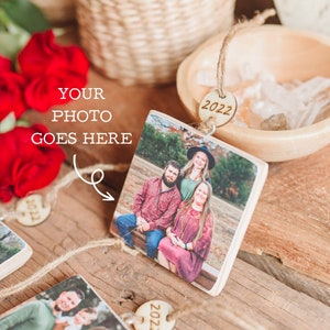 THICK Custom Square Wood Photo Block Hanging Ornament 1/2"| Engraved Custom Photo Ornament |Custom Photo Ornament | Family Hanging Ornament