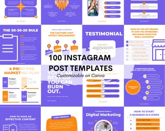 May include: A purple and orange infographic with tips for growing a business on social media. The infographic includes tips on marketing, social media algorithms, success demands, and how to get sponsored Instagram posts for small accounts.