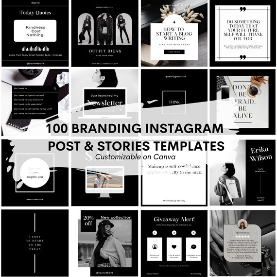 100 Black & White Branding Instagram Post Templates - Etsy