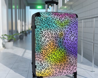 Rainbow Cheetah Print Suitcase | Hardshell Luggage with Wheels